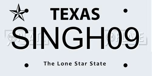 SINGH09 Texas License Plate