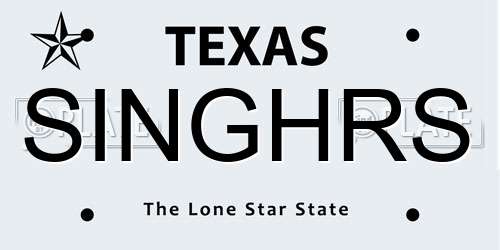 SINGHRS Texas License Plate