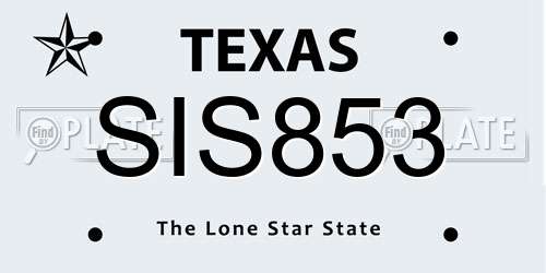 SIS853 Texas License Plate
