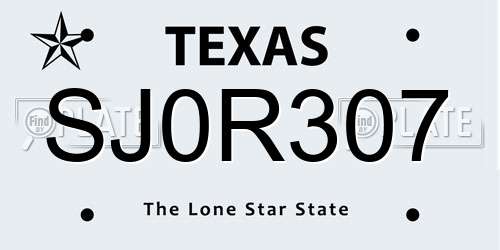 SJ0R307 Texas License Plate