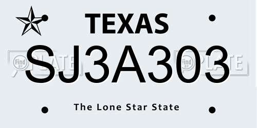 SJ3A303 Texas License Plate