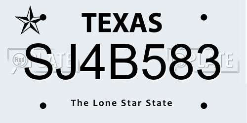 SJ4B583 Texas License Plate