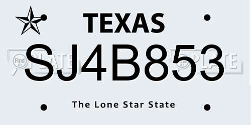SJ4B853 Texas License Plate