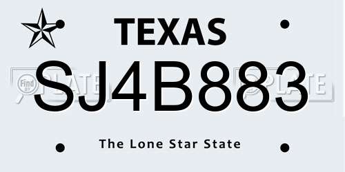 SJ4B883 Texas License Plate