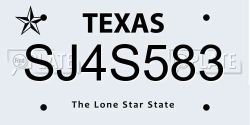 SJ4S583 Texas License Plate