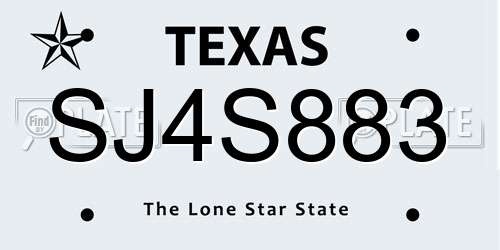 SJ4S883 Texas License Plate