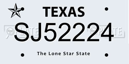 SJ52224 Texas License Plate