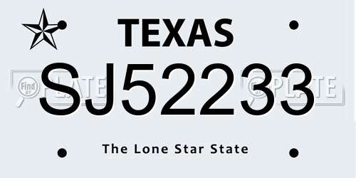 SJ52233 Texas License Plate