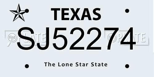 SJ52274 Texas License Plate