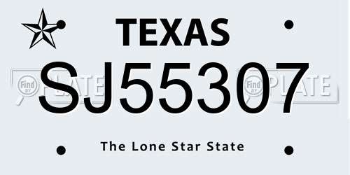 SJ55307 Texas License Plate