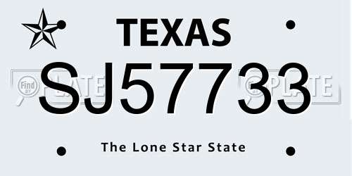 SJ57733 Texas License Plate