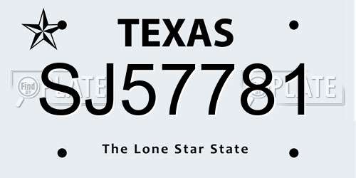 SJ57781 Texas License Plate