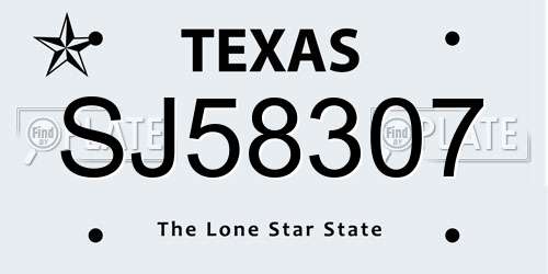 SJ58307 Texas License Plate