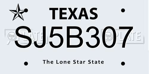SJ5B307 Texas License Plate