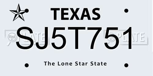 SJ5T751 Texas License Plate