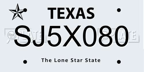 SJ5X080 Texas License Plate