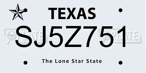 SJ5Z751 Texas License Plate