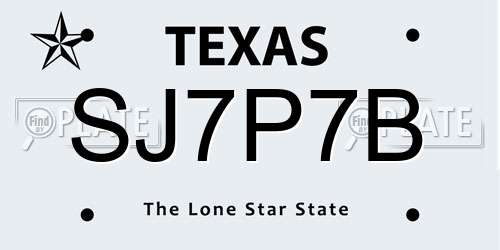 SJ7P7B Texas License Plate