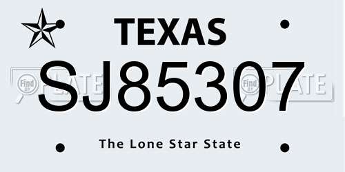 SJ85307 Texas License Plate