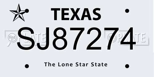 SJ87274 Texas License Plate