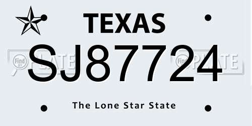 SJ87724 Texas License Plate
