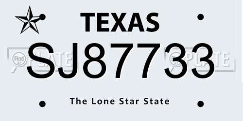SJ87733 Texas License Plate