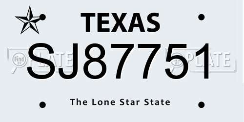 SJ87751 Texas License Plate