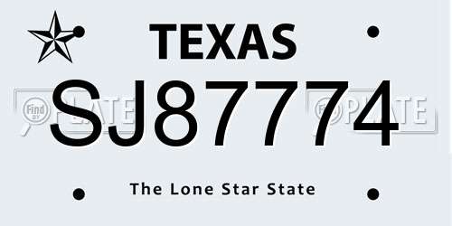 SJ87774 Texas License Plate