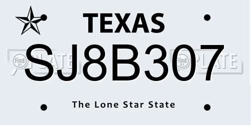 SJ8B307 Texas License Plate