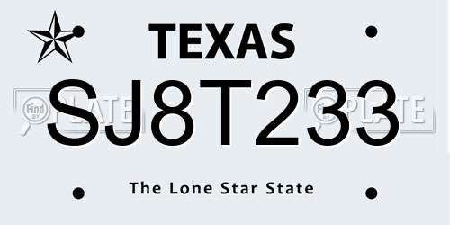 SJ8T233 Texas License Plate