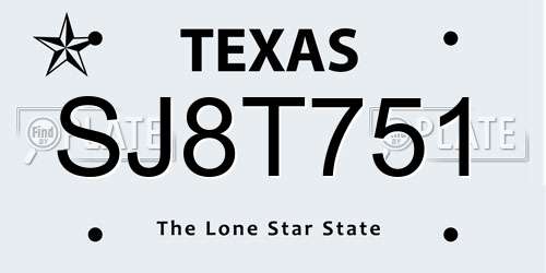 SJ8T751 Texas License Plate
