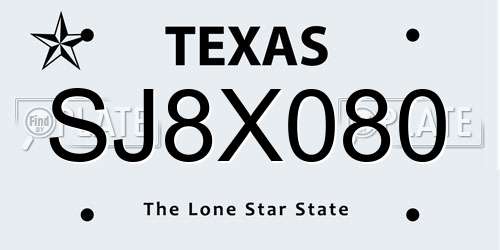 SJ8X080 Texas License Plate