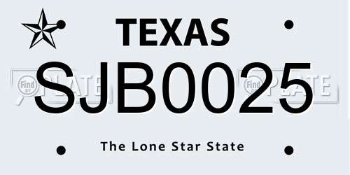 SJB0025 Texas License Plate