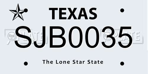 SJB0035 Texas License Plate