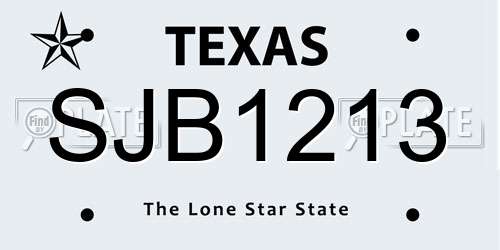 SJB1213 Texas License Plate