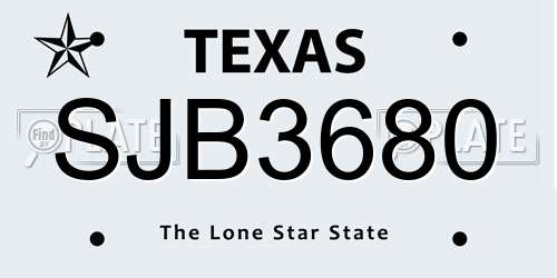 SJB3680 Texas License Plate