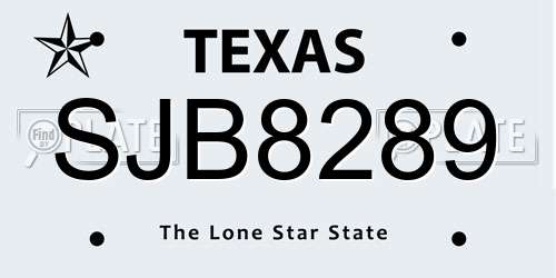 SJB8289 Texas License Plate