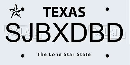 SJBXDBD Texas License Plate