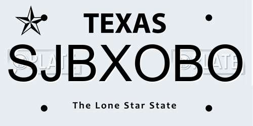 SJBXOBO Texas License Plate