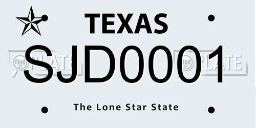 SJD0001 Texas License Plate