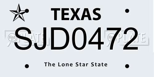 SJD0472 Texas License Plate