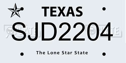 SJD2204 Texas License Plate