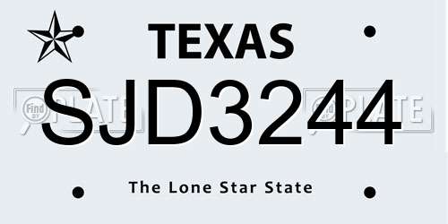 SJD3244 Texas License Plate