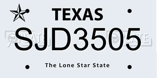SJD3505 Texas License Plate