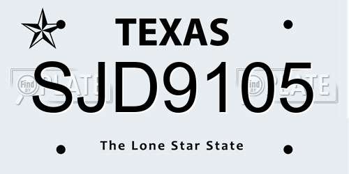 SJD9105 Texas License Plate