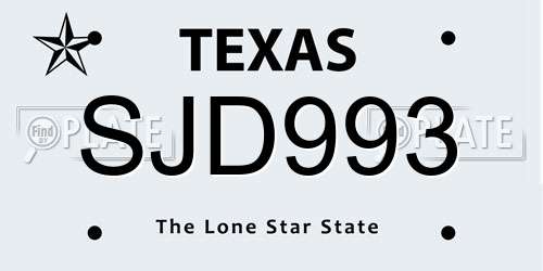 SJD993 Texas License Plate