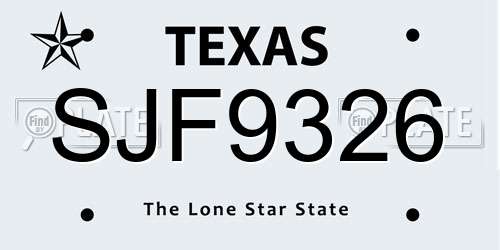 SJF9326 Texas License Plate