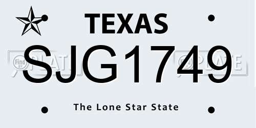 SJG1749 Texas License Plate
