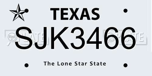 SJK3466 Texas License Plate