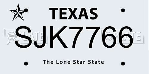 SJK7766 Texas License Plate